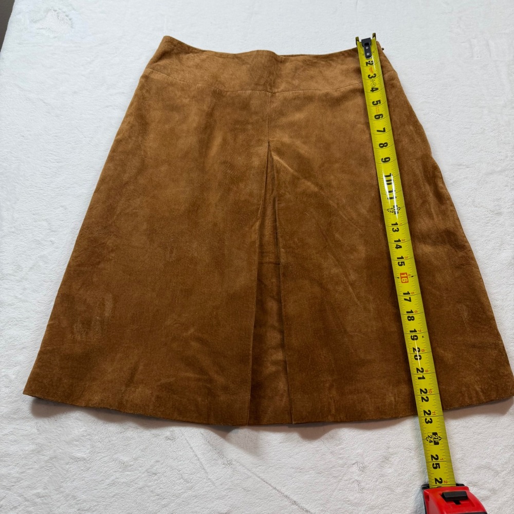 INC International Concepts Suede Skirt Womens 6‎ Tan Good A-Line Pleated Midi - Picture 4 of 7